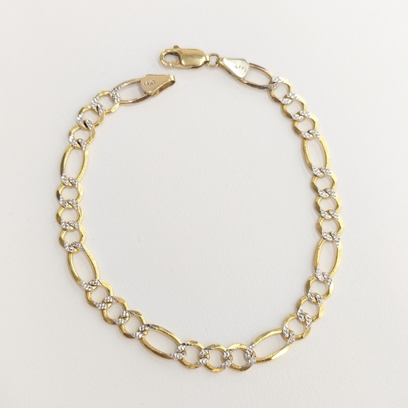 14kt Real Solid Gold Figaro Diamond Cut Bracelet 5.8 mm 8 Inches